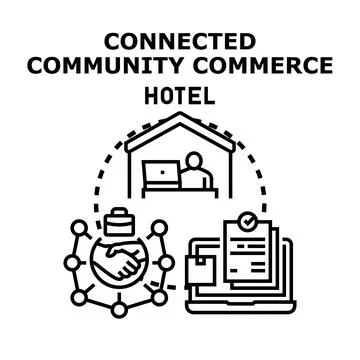 Connected community commerce hotel services concept Illustrazione stock