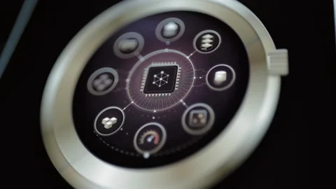 Connected computing wheel fills dark touchscreen Stock Footage 344104023