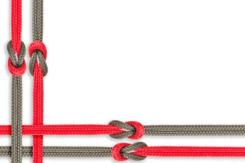 Connected concept , Different ropes tied  isolate on white with clipping path Foto stock