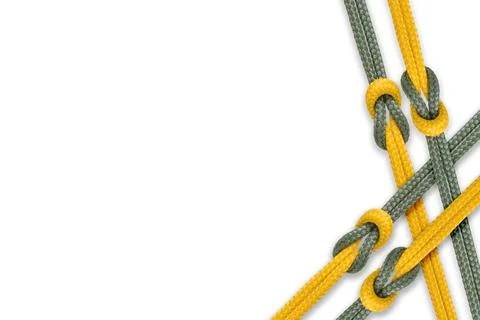 Connected concept , Different ropes tied isolate on white with clipping path Stock Photos