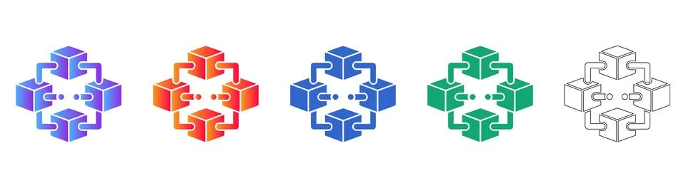Connected Data Block Network Icon Collection Stock Illustration