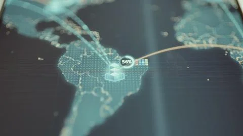 Connected data center node over South America displays a utilization Stock Photos