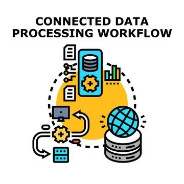 Connected data processing workflow system managing global information Stockillustratie