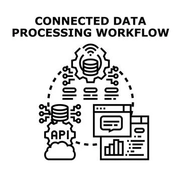 Connected data processing workflow system icon illustration Stock Illustration