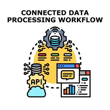 Connected data processing workflow system icon illustration Stock Illustration
