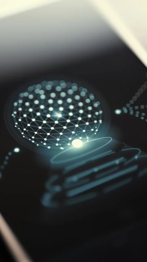 Connected Data Sphere Above Mobile Analytics Panel Stock Footage 341866881
