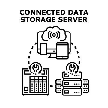 Connected data storage server system managing network technology 스톡 일러스트