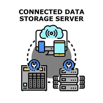 Connected data storage server system managing network technology イラスト素材