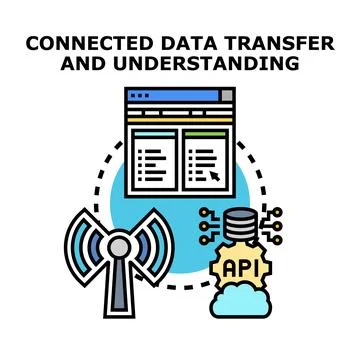 Connected data transfer processing and understanding concept Illustrazione stock