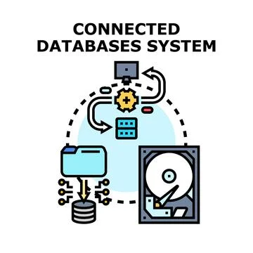 Connected database system technology managing data storage Illustrazione stock