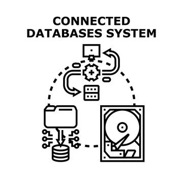 Connected database system technology managing data storage Stock Illustration