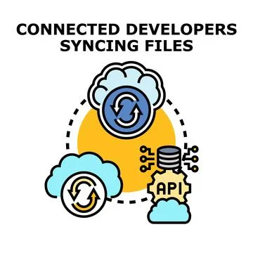 Connected developers syncing files using cloud api integration イラスト素材