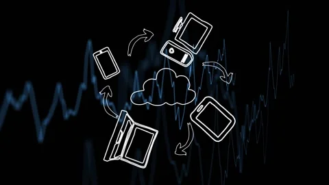 Connected devices with cloud computing and digital waveform animation in Stock Footage 330109076