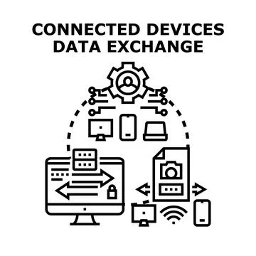 Connected devices exchanging data across a digital network イラスト素材