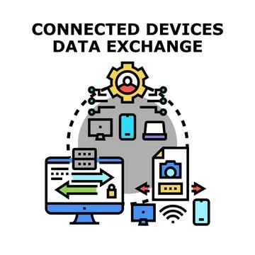 Connected devices exchanging data across a digital network Stock Illustration