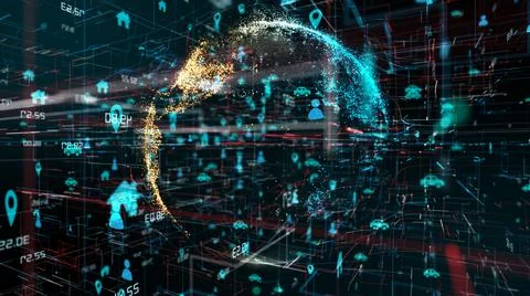 Connected devices Internet of things (IoT) cloud computing big data network  Illustrazione stock