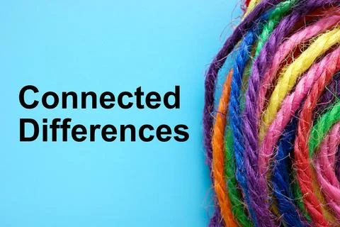 Connected differences concept with colorful threads. Diversity and unity. Stock Photos