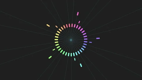 Connected digital circles pattern with rainbow dots on black gradient Video stock 237575126
