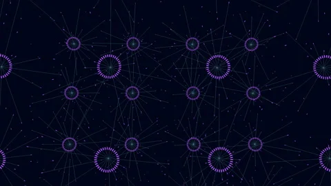 Connected digital circles pattern with rainbow dots on black gradient 스톡 동영상 237575503