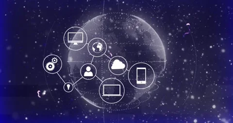Connected digital network icons with animation over globe and binary code Stock Footage 328595518