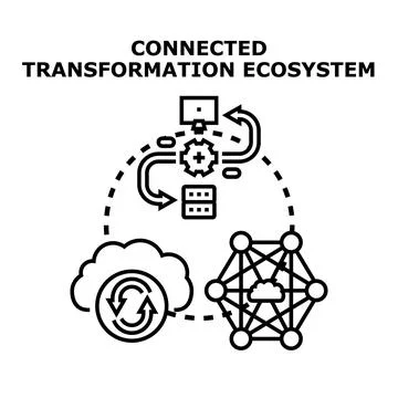 Connected digital transformation ecosystem business concept Stock Illustration