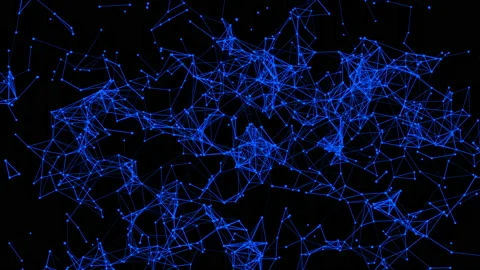 Connected Dots blue molecule crystal node wireframe cyberspace motion 3D 4K Stock Footage 165337546