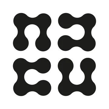 Connected dots logotype. Circles graphic pattern. Simple integration symbol. Stock Illustration