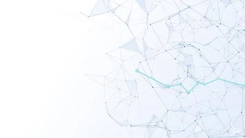 Connected dots network in depth on white, light tech background Stock Illustration