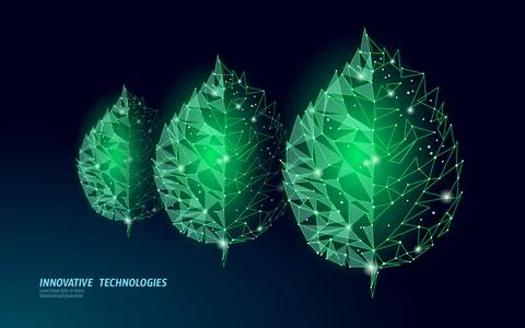 Connected dots point line triangle leaf. Eco nature concept on green background Stock Illustration