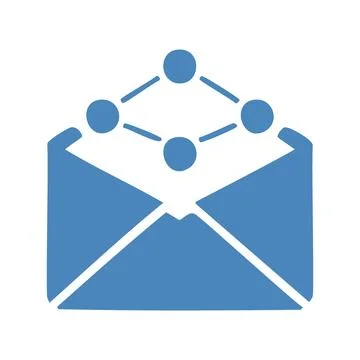Connected email icon. Blue email icon with connected circles. Represents co.. Stock Illustration