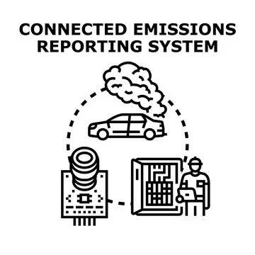 Connected emissions reporting system analyzing vehicle pollution data Stock Illustration