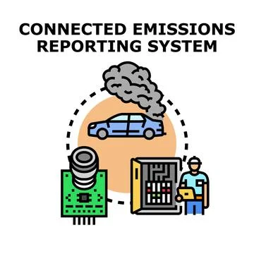 Connected emissions reporting system analyzing vehicle pollution data Stock Illustration