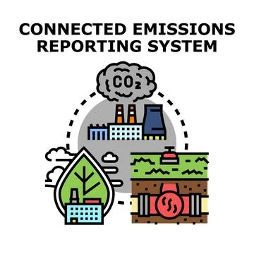 Connected emissions reporting system controlling carbon environmental impact Stock Illustration