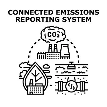 Connected emissions reporting system controlling carbon environmental impact Stock Illustration