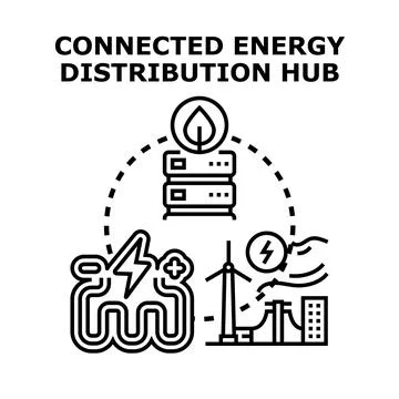 Connected energy distribution hub vector concept illustration Illustrazione stock