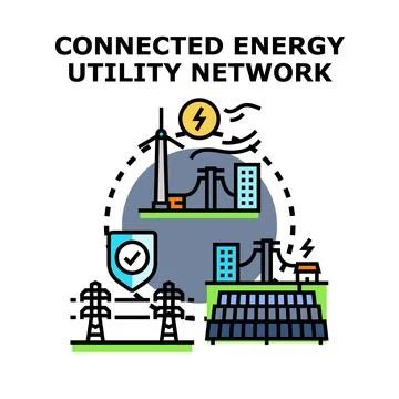 Connected energy utility network for renewable power distribution Illustrazione stock
