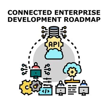 Connected enterprise system integrating cloud services and api イラスト素材