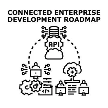Connected enterprise system integrating cloud services and api Stock Illustration