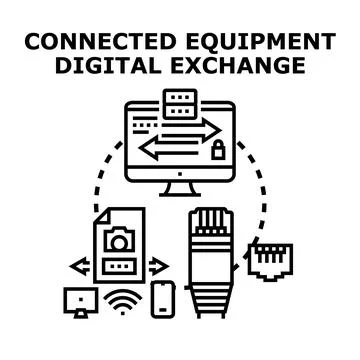 Connected equipment digital exchange network technology concept Illustrazione stock