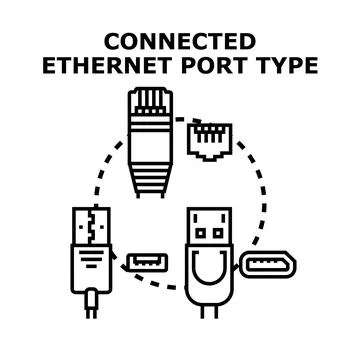 Connected ethernet port type illustration concept Ilustração Stock