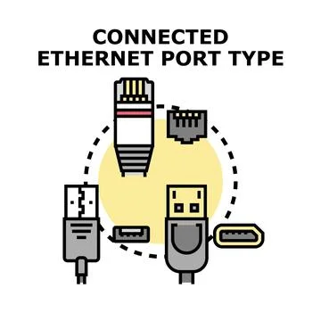 Connected ethernet port type illustration concept Stock Illustration