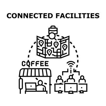 Connected facilities map and remote work concept Stock Illustration