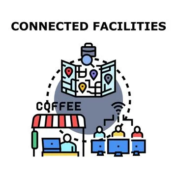 Connected facilities map and remote work concept Stock Illustration