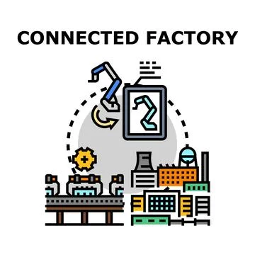 Connected factory process with robotic production management Illustrazione stock