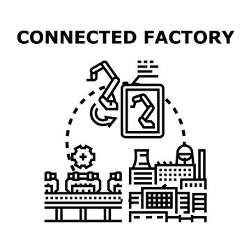 Connected factory process with robotic production management Stock Illustration