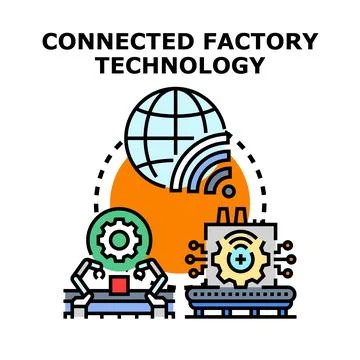 Connected factory technology establishing global manufacturing automation Stock Illustration