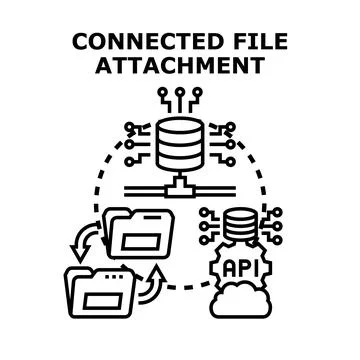 Connected file attachment concept transferring data through api Stockillustratie