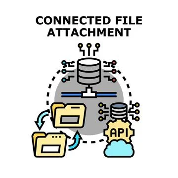Connected file attachment concept transferring data through api Stockillustratie