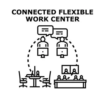 Connected flexible work center concept working remotely Stock Illustration