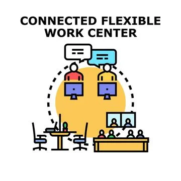Connected flexible work center concept working remotely Stock Illustration